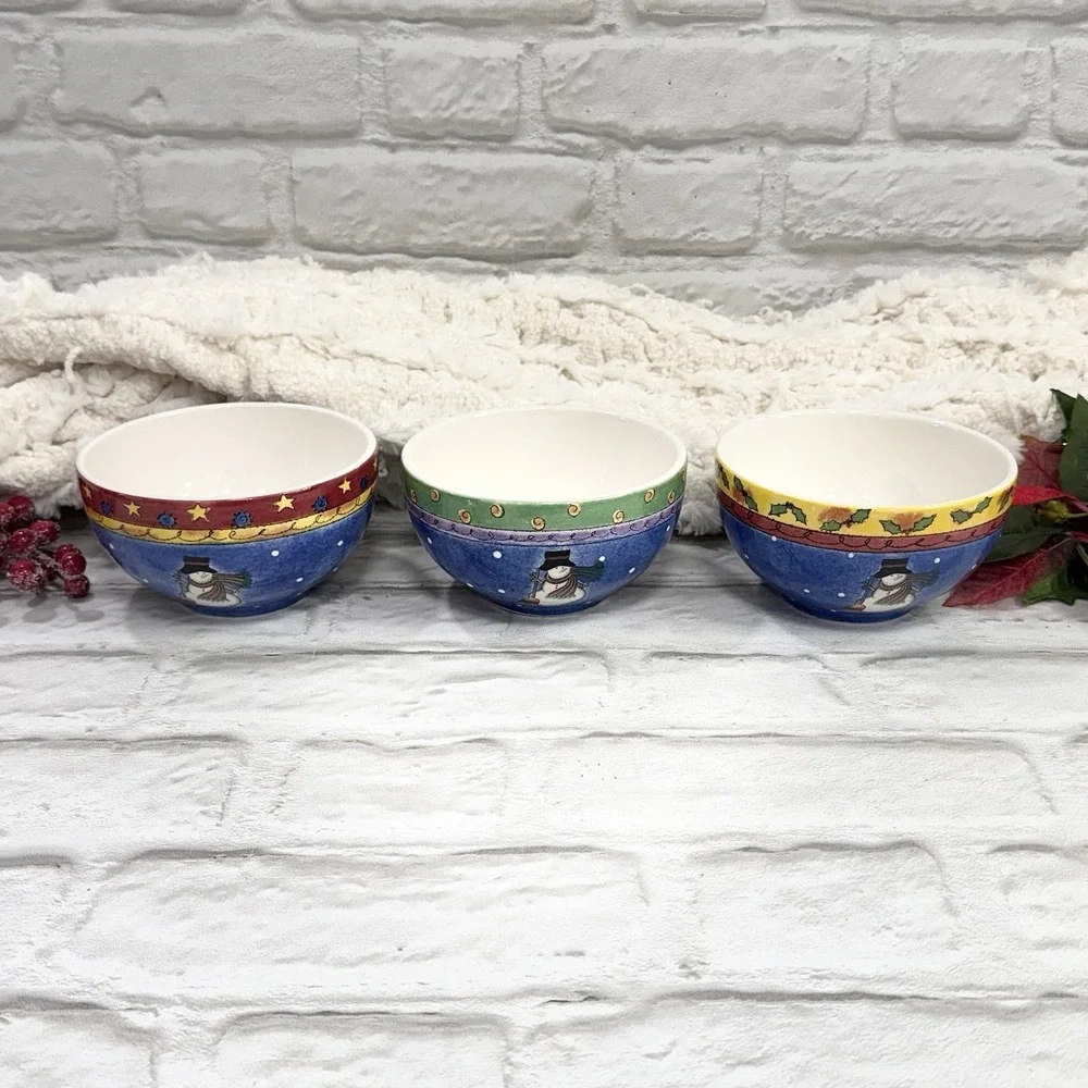 Sango Sweet Shoppe Christmas Snowman Soup Cereal Bowls Set Of 3 By Sue Zipkin